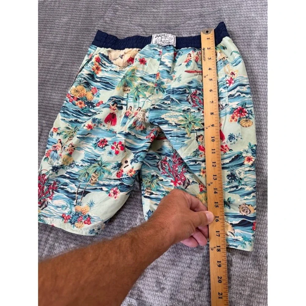 Polo Ralph Lauren Boys Hawaiian Hula Print Swim Trunks Blue Green Size M 24x6